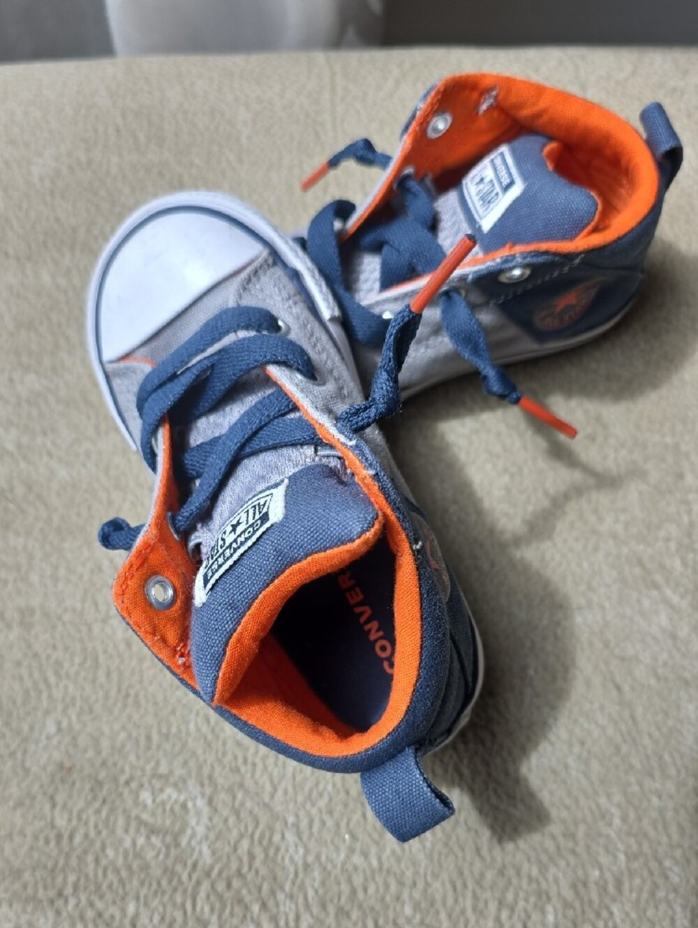 Converse Kids Gray and Navy High-Top Sneakers with Orange Lining Item#1065 - Picture 4 of 9